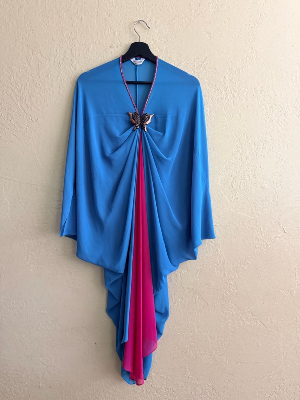Vintage Blue Draped Kaftan with Pink Center Panel